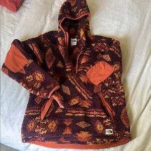 The North Face Patterned Fleece Hoodie - Red and Brown